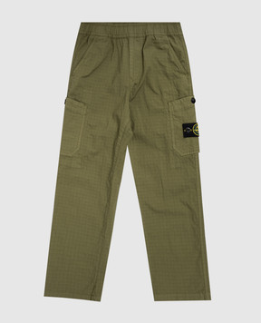 Stone Island Khaki kids' cargo pants with logo patch L1S163100002S006368