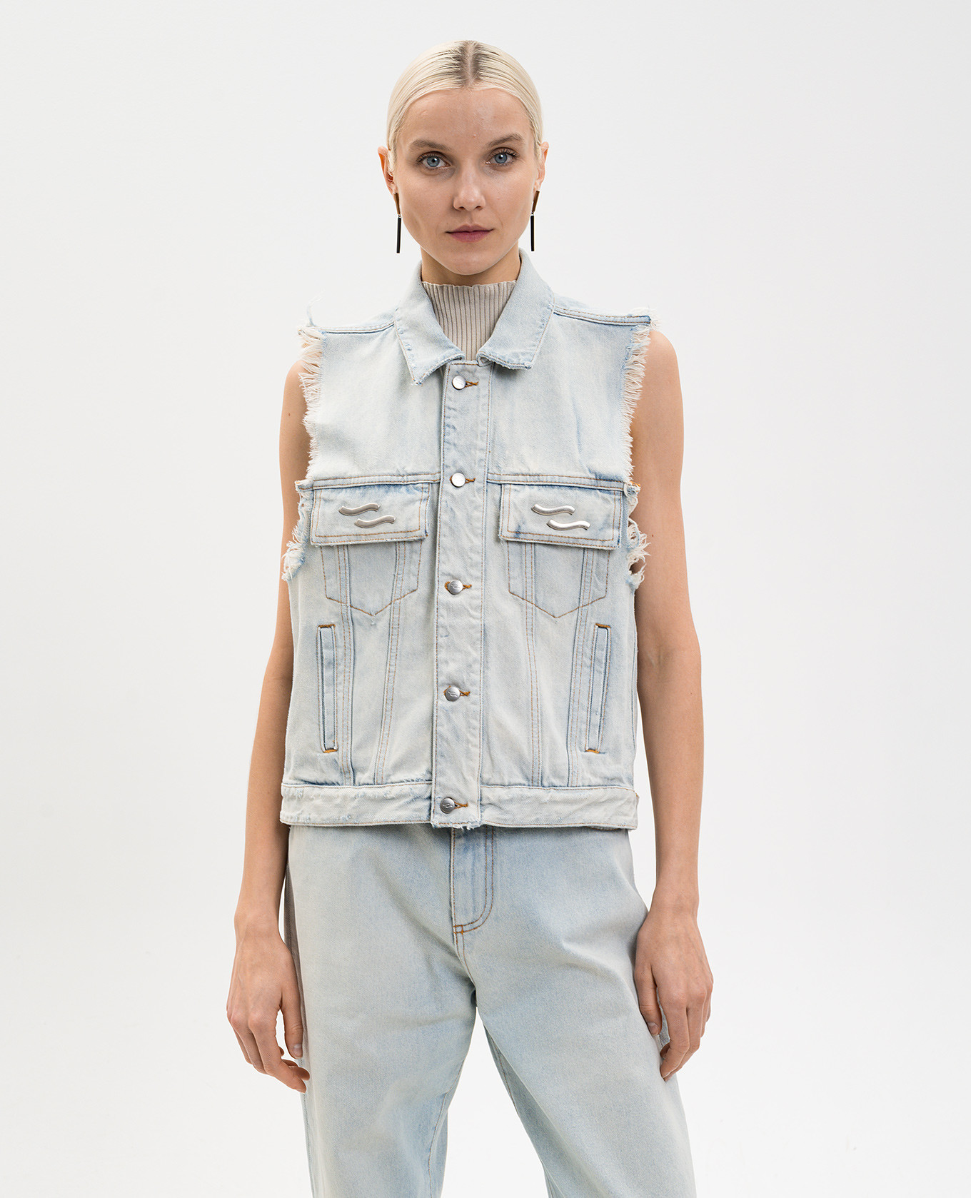 

Blue denim vest with emblems SSHEENA, Light blue