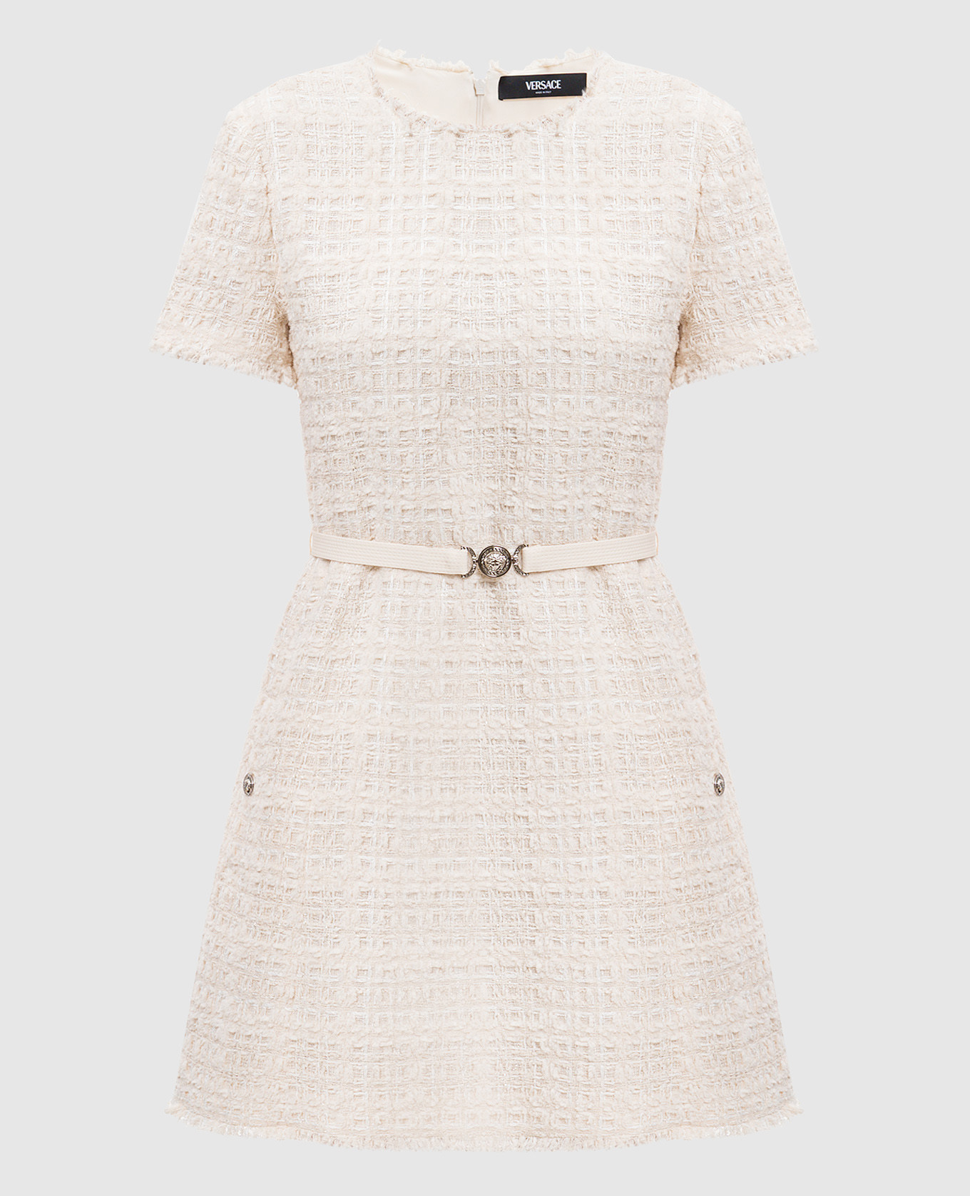 

Beige tweed check dress Versace