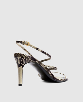 Khaite Grey leather Loop sandals with reptile leather embossing F3075803