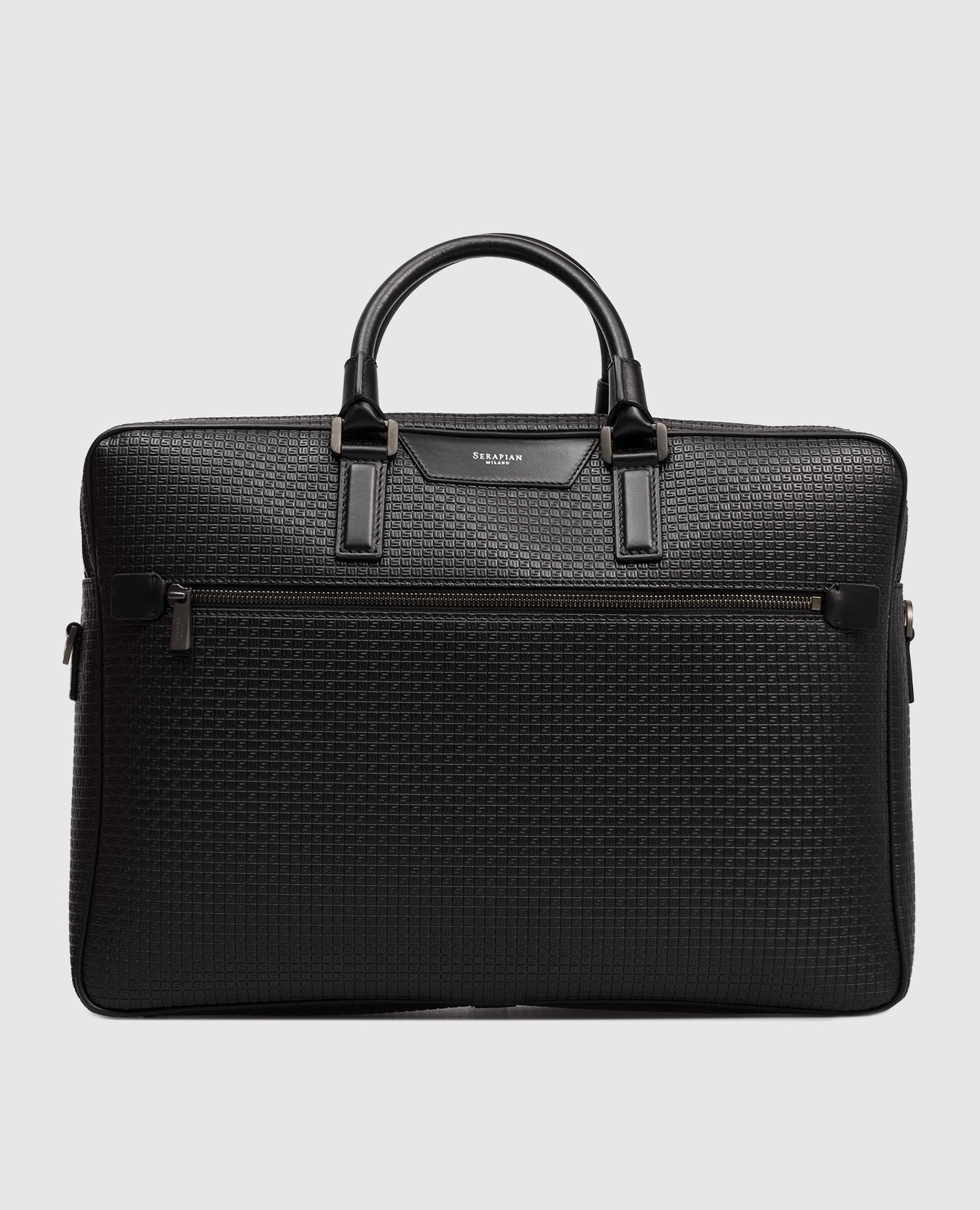 

Black leather briefcase with monogram embossing Serapian