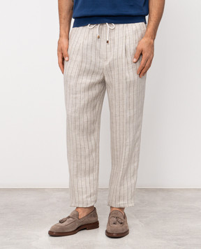 Brunello Cucinelli Beige striped linen pants MZ412E1710