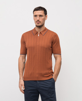 Enrico Mandelli Brown silk polo shirt with logo 3K066A5675