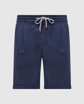 Brunello Cucinelli Blue linen shorts with lapels MH255U0020