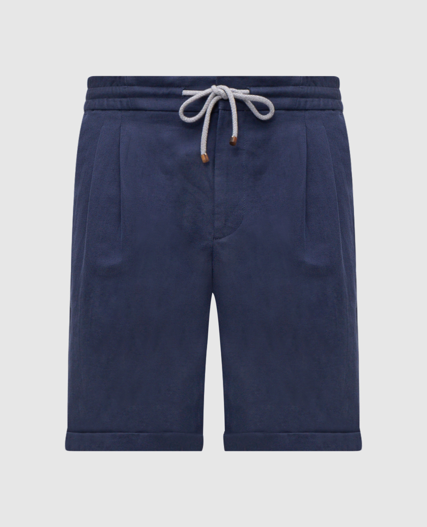 Blue linen shorts with lapels