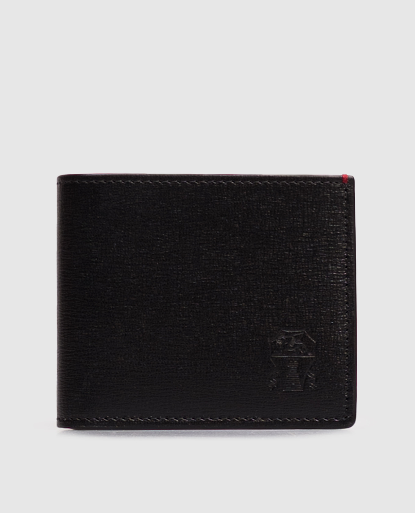 Black leather wallet with embossed logo