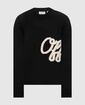 Off-White Black wool sweater with textured logo embroidery 44MHE212F26K002
