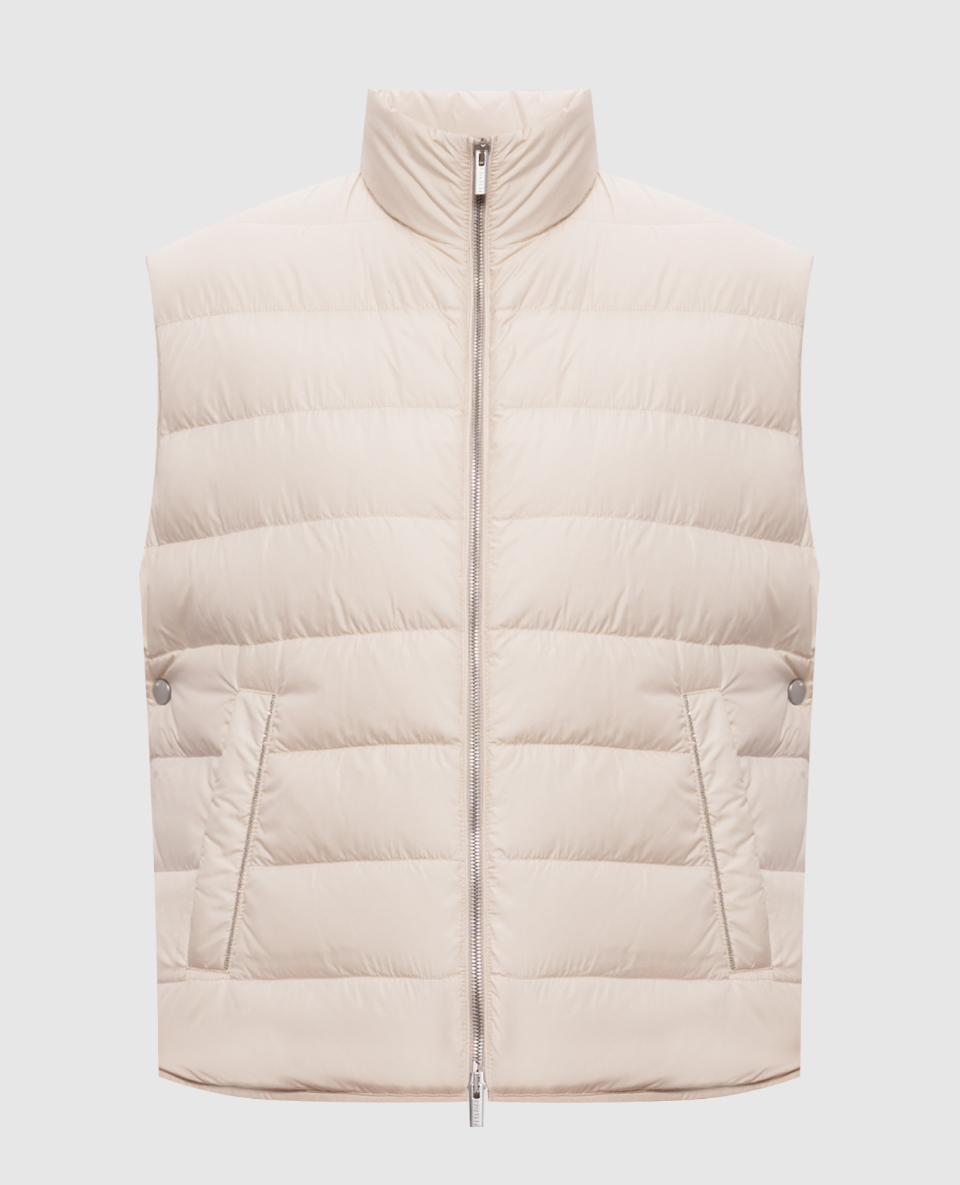 Beige down vest with monil chain