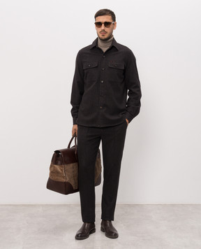 ISAIA Dark brown wool and cashmere shirt OSH009P9040