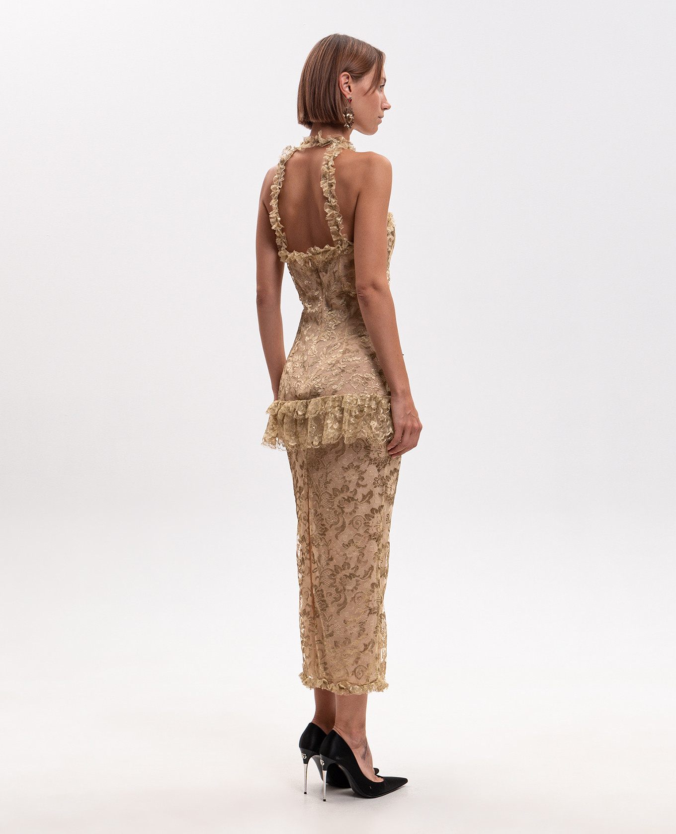 Golden lace midi dress Alessandra Rich 3
