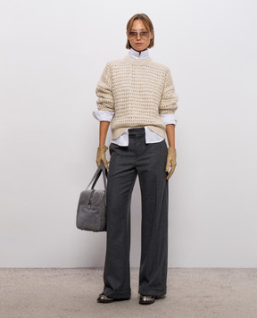 Brunello Cucinelli Beige openwork sweater with wool and cashmere MGO378800