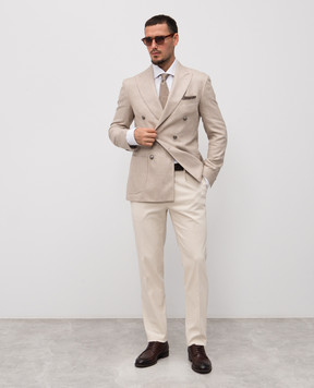 Pini Parma Beige double-breasted blazer made of wool, silk and linen JACDBSAND