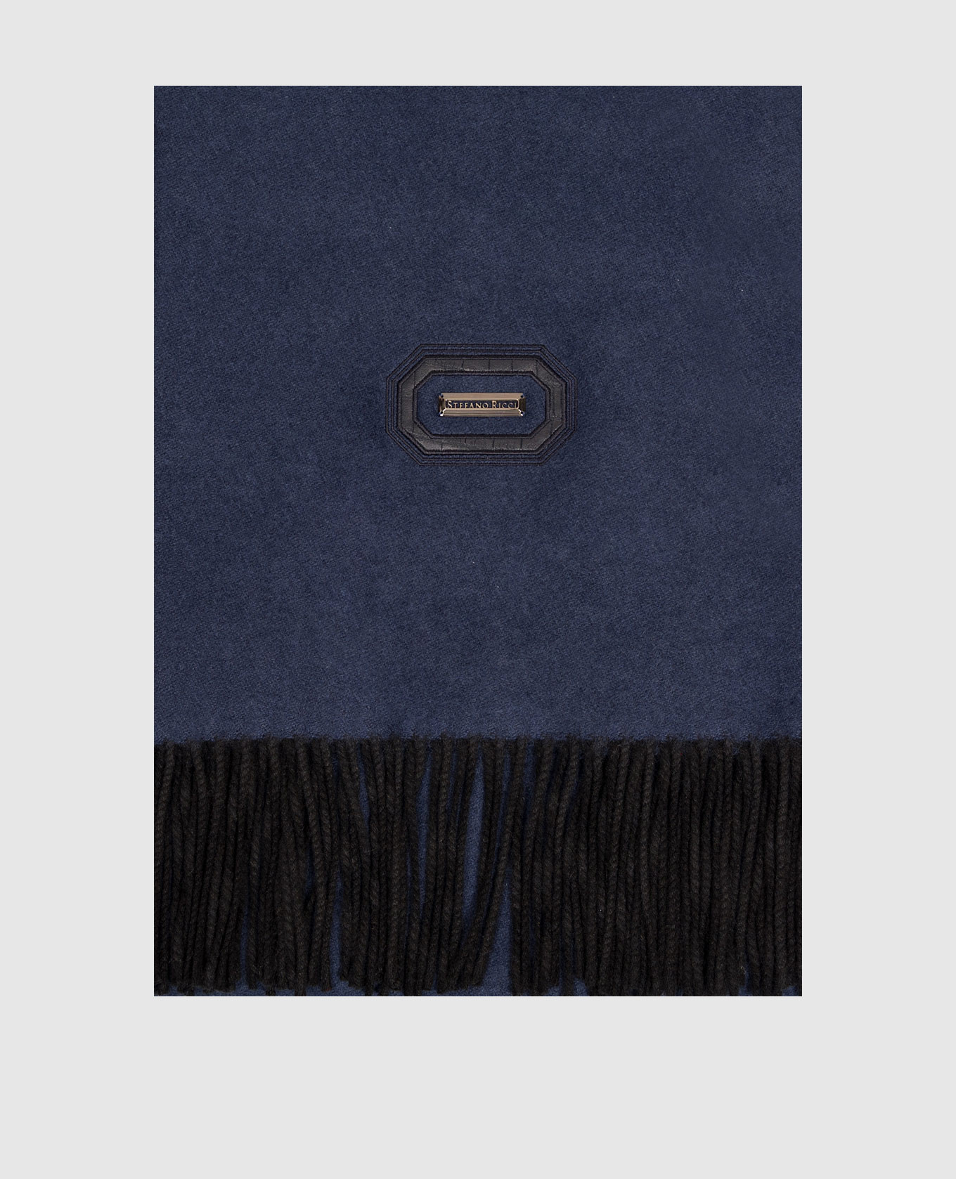 Blue cashmere scarf with fringe