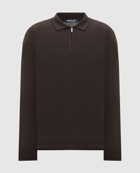 Bertolo Cashmere Brown silk and wool zip-up polo shirt 90263600258758