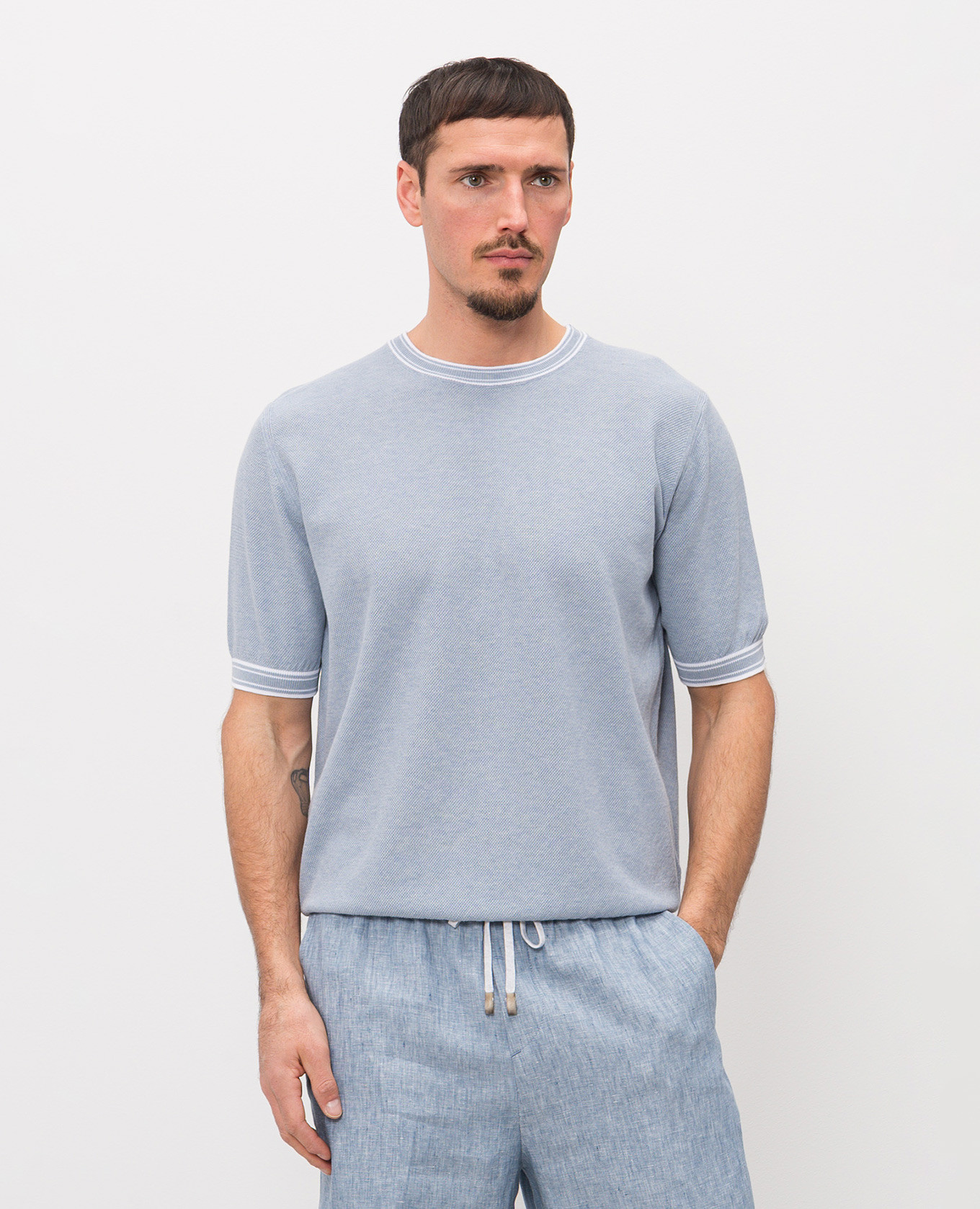 

Blue t-shirt with piping Peserico, Light blue