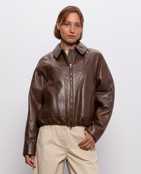 Brunello Cucinelli Brown leather jacket with monil chain MPNMO7638P