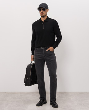 Stefano Ricci Black wool and silk polo with patch K606426Z35F26314