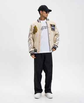 Off-White Beige Lion bomber jacket with wool 44MEH053F5F002