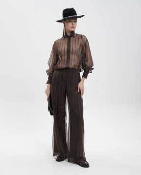 Brunello Cucinelli Brown silk blouse with sequins MF940RI516