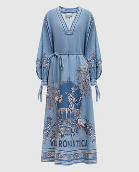 Alemais Villa Romantica blue midi dress with linen 6090D