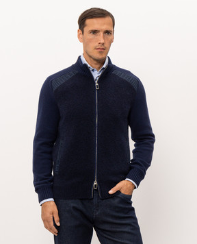 Stefano Ricci Blue cashmere and silk cardigan with crocodile leather K606398N16F26326