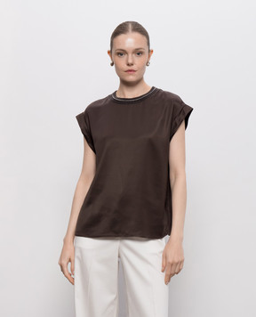 Peserico Brown blouse with monil chain A06102A6638