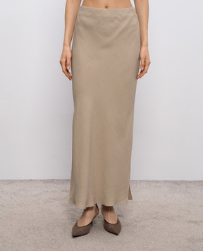 Brunello Cucinelli Beige maxi skirt with linen MH126G3396