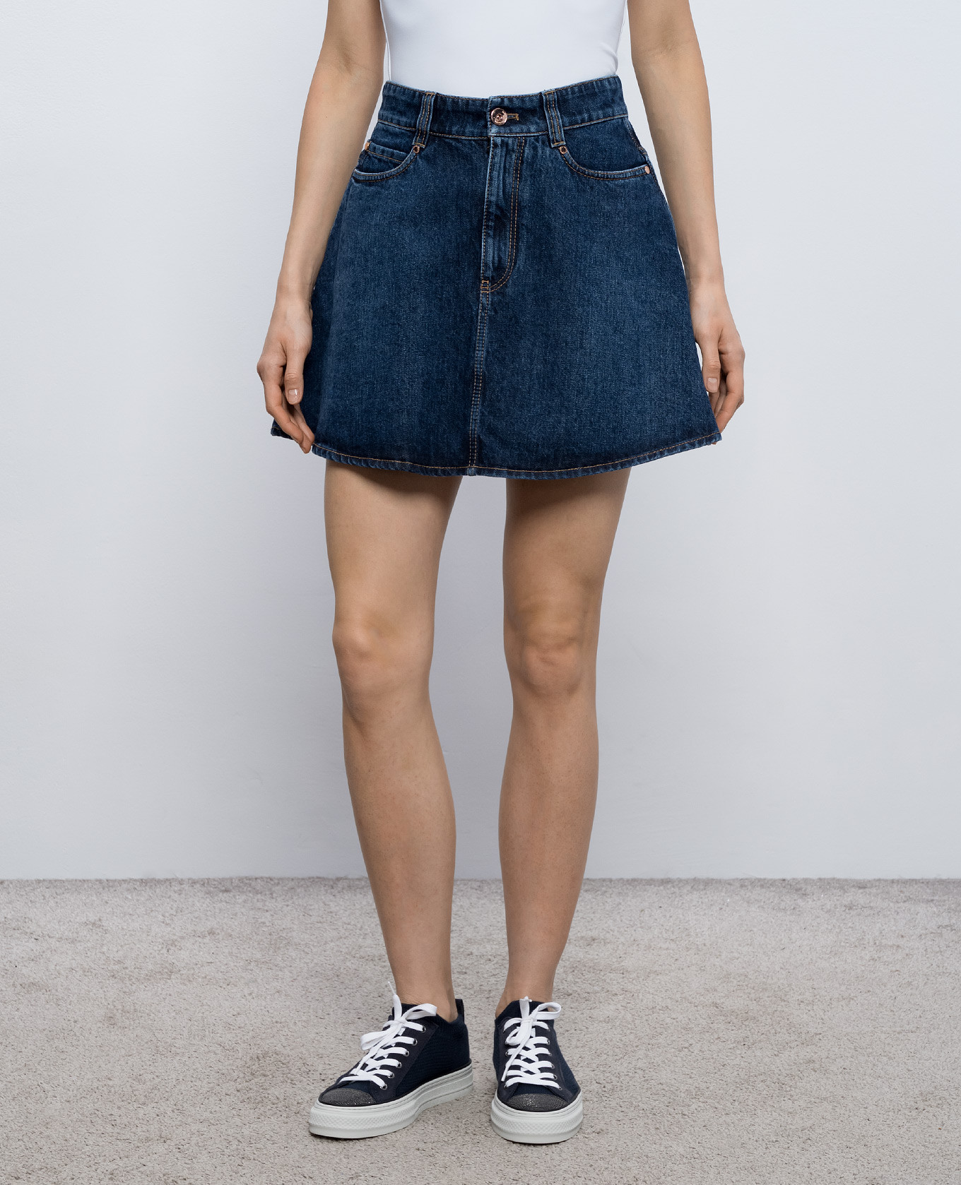 

Blue denim mini skirt with monil chain Brunello Cucinelli