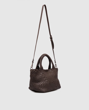 Alma Tonutti Dark brown leather tote bag with weave 5329