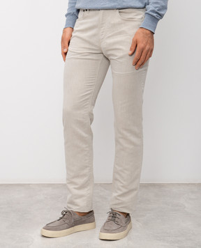 Pini Parma Beige linen pants with logo patch JEACOLIBEI