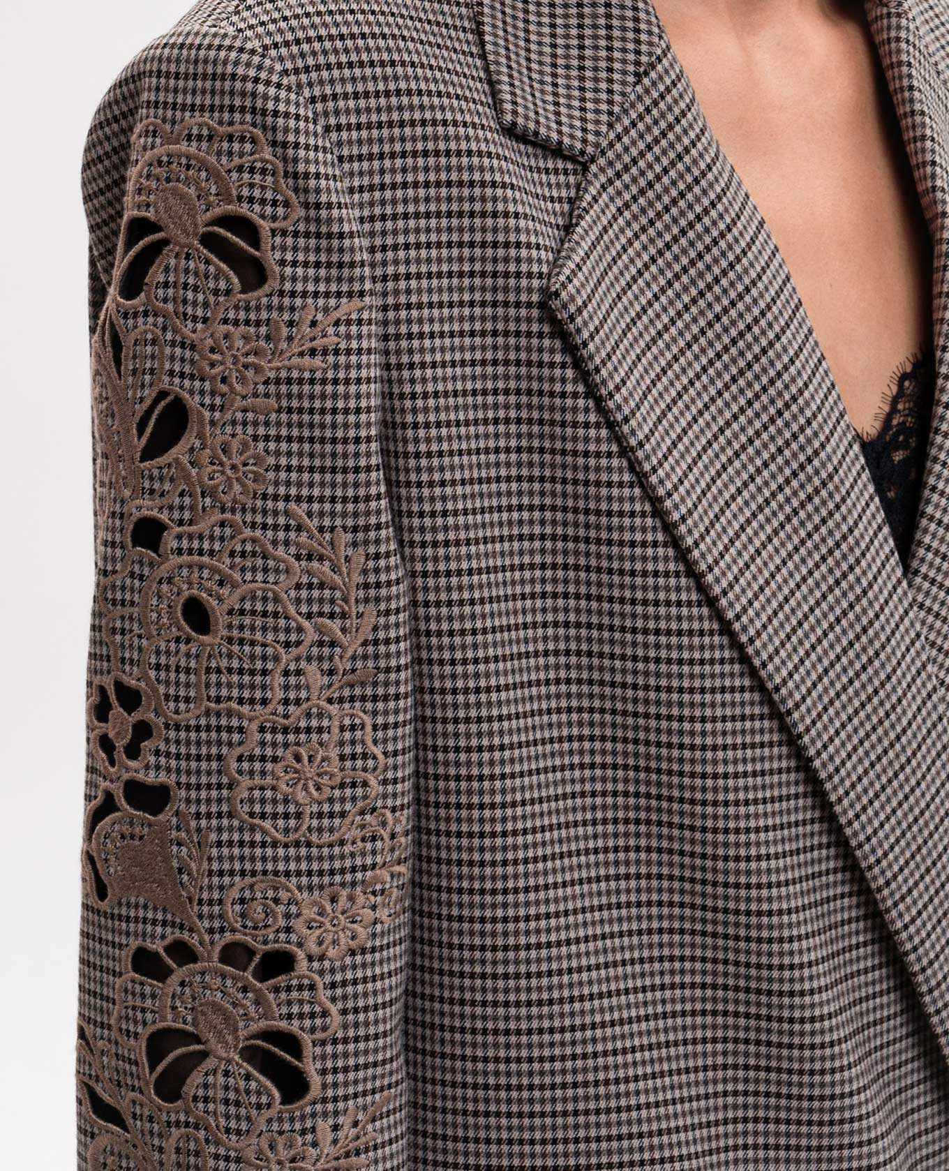 Brown double-breasted jacket with embroidery Twinset 5
