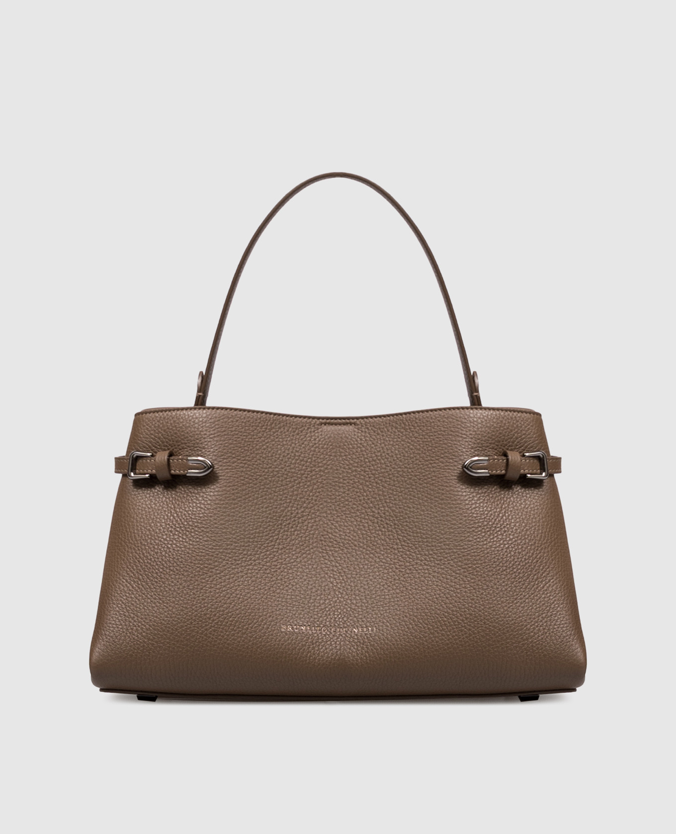 Brown leather bag with embossed logo
