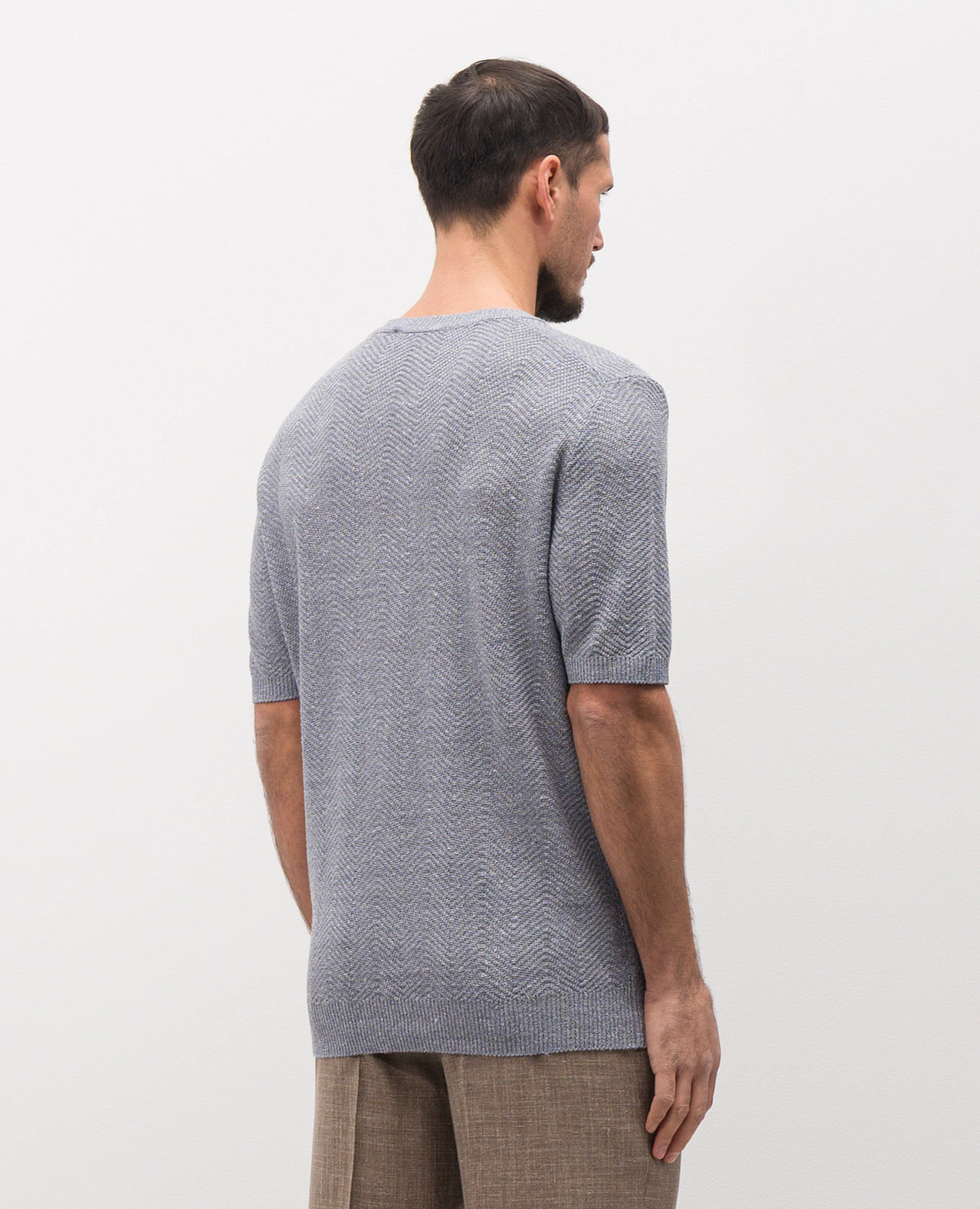 Blue linen and silk patterned T-shirt Brett Johnson 4