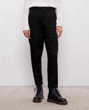 Y`S Yamamoto Black checked linen pants YKP11800