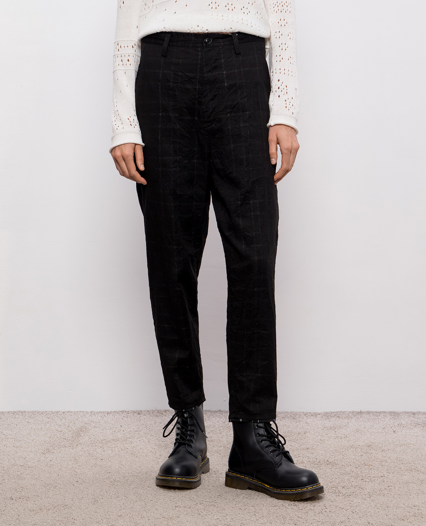 Black checked linen pants Y`S Yamamoto 3