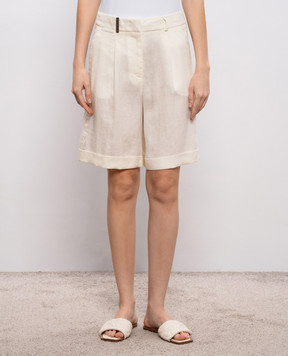 Peserico Ivory shorts with patch and chain P0432102647