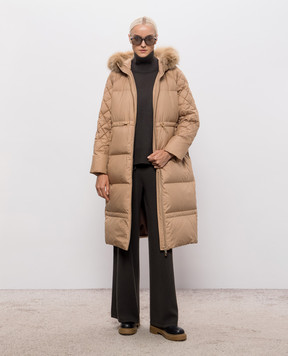 Be Florence Beige down jacket with fox fur BE26111