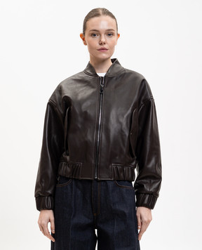 Babe Pay Pls Brown leather bomber jacket 2411NATUREL