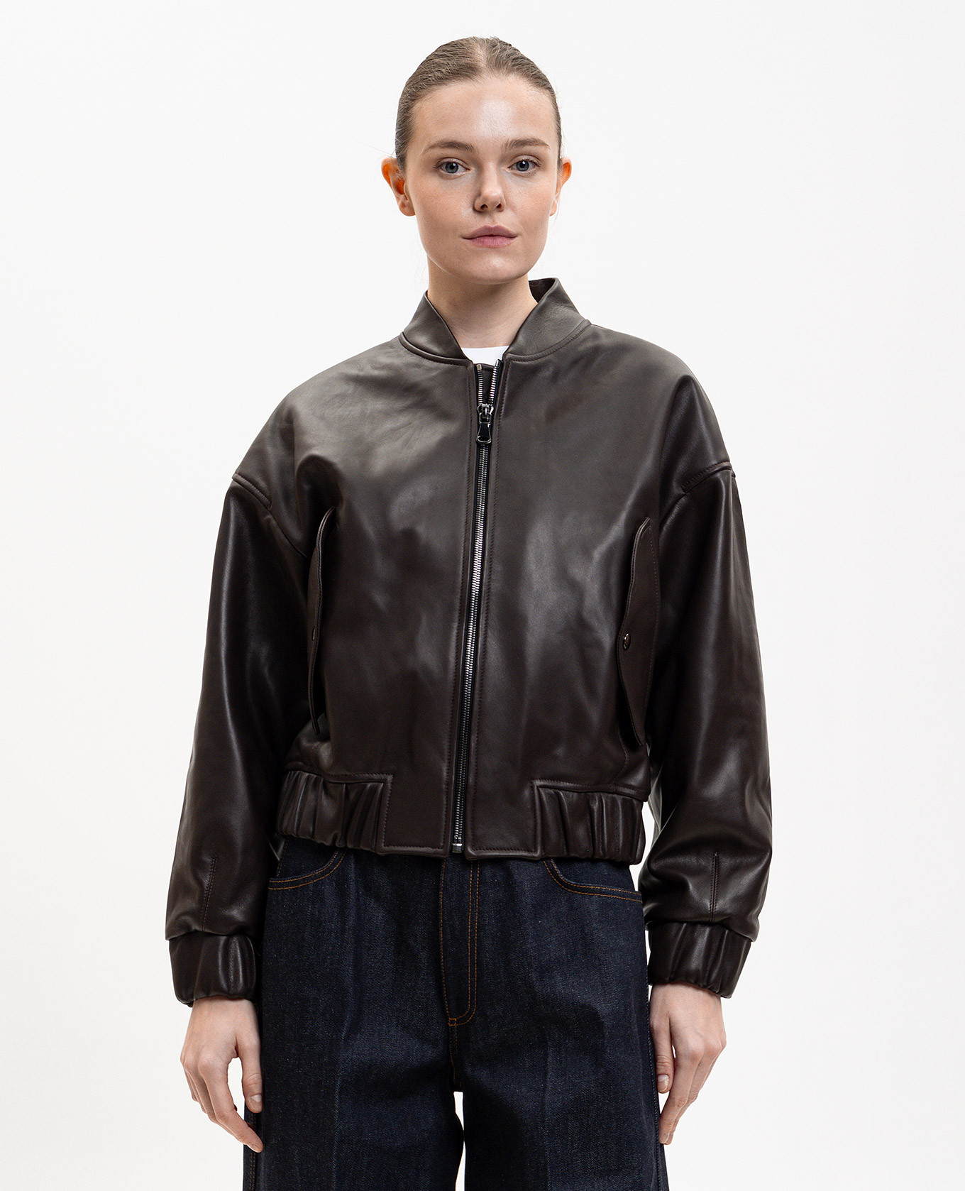 

Brown leather bomber jacket Babe Pay Pls