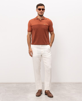 Stefano Ricci Brown polo shirt with silk in woven pattern K818091PSBF25173