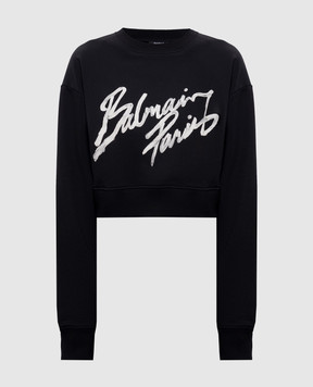 Balmain Black cropped sweatshirt with logo GF1JO080BD41