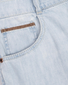 Brunello Cucinelli Children's blue jeans with a monil chain BH192P644B