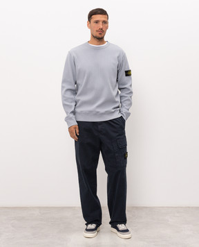 Stone Island Blue ribbed sweatshirt with logo patch L2S156100017S0472