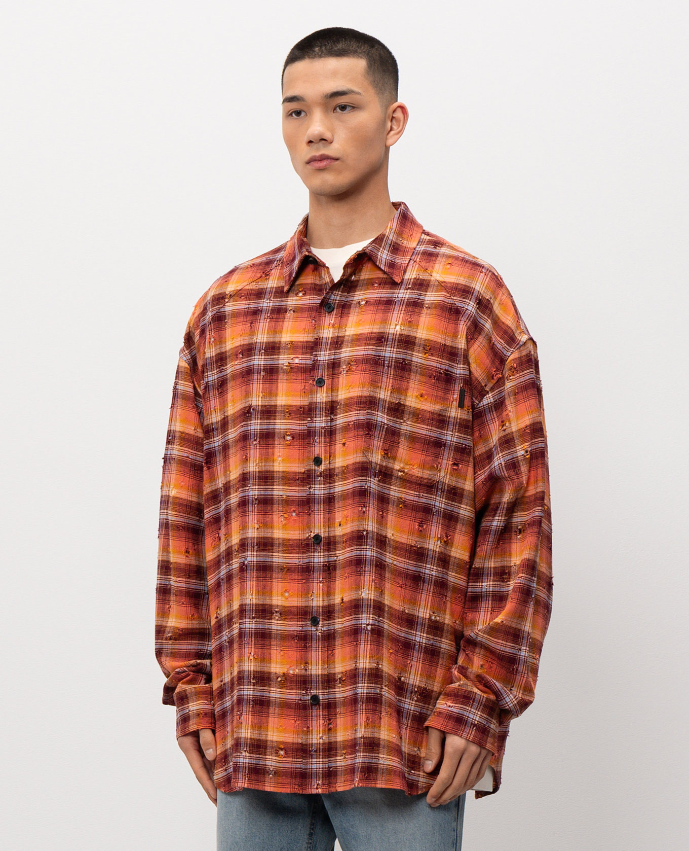

Orange checkered shirt with holes Juun.j