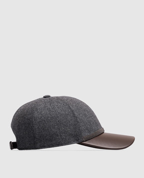 Brunello Cucinelli Gray wool cap with leather peak MCAP90223P