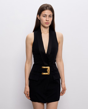 Balmain Black wool mini dress HF1R5184ME54
