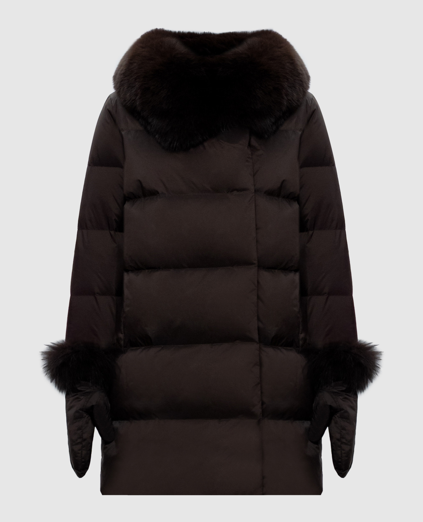 Brown down jacket with fox fur