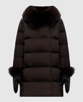 Yves Salomon Army Brown down jacket with fox fur 27WFM01790U06W