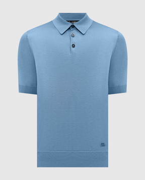 Dolce&Gabbana Blue silk polo shirt with DG logo embroidery GXZ02ZJBSO5