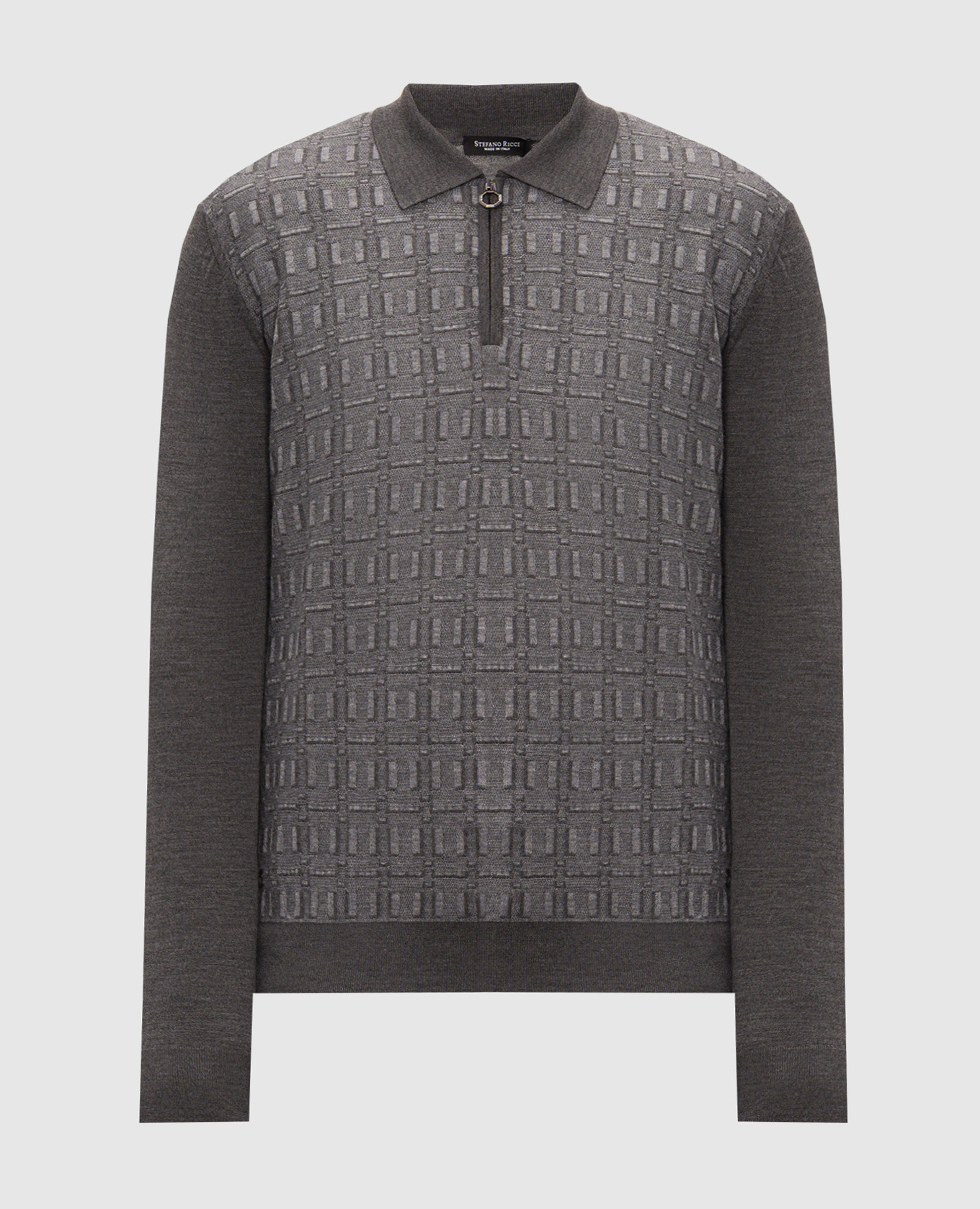 Gray wool, silk and cashmere polo shirt